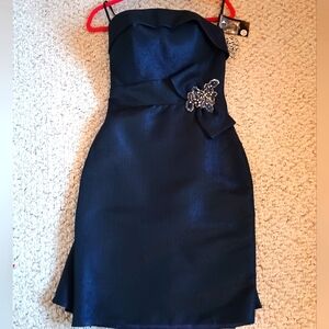 Jovani Blue Strapless Cocktail Dress with Sheath Style